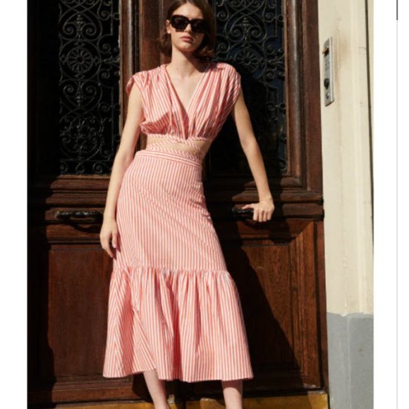 NWT ZARA STRIPED POPLIN SKIRT TOP SET SMALL - Picture 2 of 8